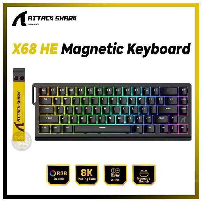 ATTACK SHARK Clavier Gaming X68 HE – 60% 66 touches Compact – Switchs Magnétiques – Rapid Trigger 0.01mm – 8000Hz – RGB – PBT - DKS