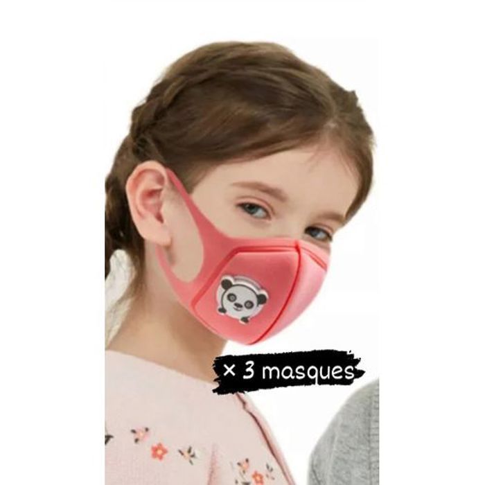 3 Masque bavette de protection enfant rose valve réutilisable PM2.5