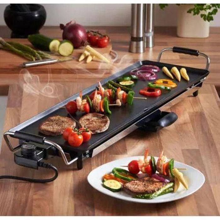 Planche de Cuisson Électrique - MARQUE - 90x23 cm - 2000W - Antiadhésif - Polyvalente