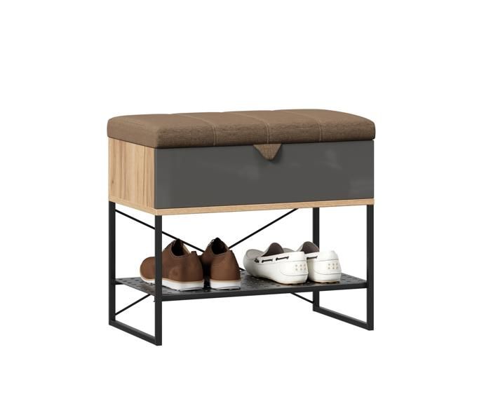 Meuble de Rangement Chaussures - Bench FIJI - Gris anthracite - Chêne doré - Style Scandinave