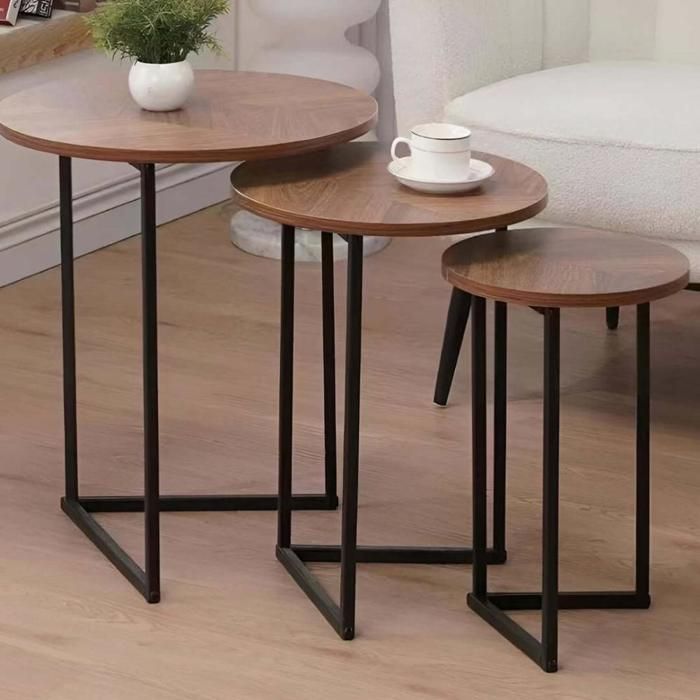 Set de 3 Tables d’Appoint Bois SLT240706102