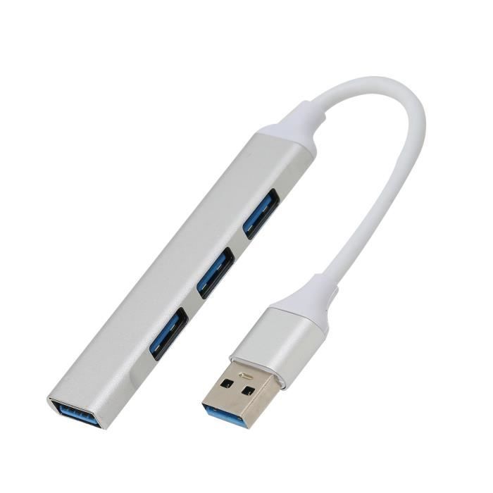 Tbest Adaptateur USB Hub USB Mini concentrateur d'extension USB 3.0 portatif en alliage d'aluminium 4 ports pour lecteurs flash
