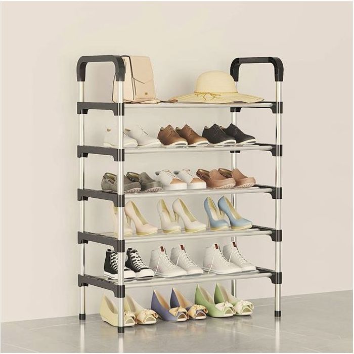 Étagère à Chaussures Démontable - Armoire à Chaussures en Métal - Noir & Argent
