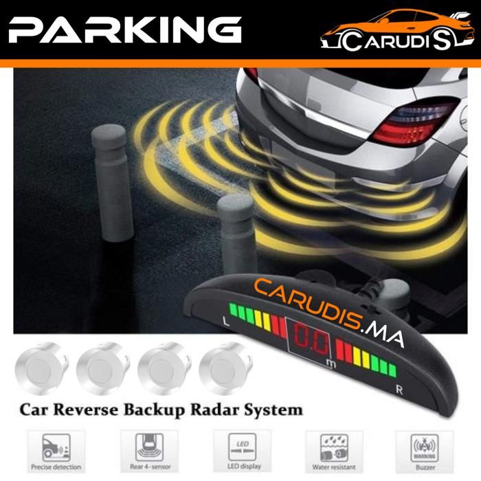 Radar de Recul Sonore avec afficheur LED couleur et 4 Capteurs de Stationnement Blanc (Parking Radar)