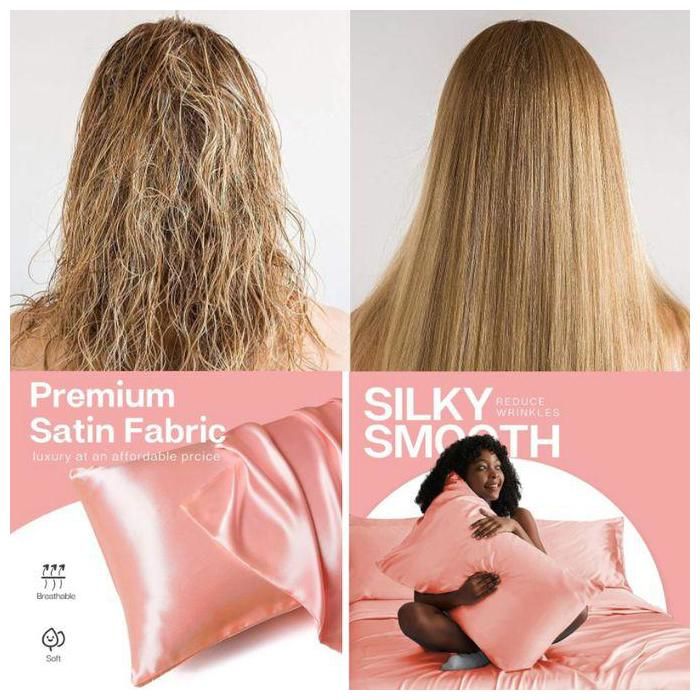 2 Taies d'oreiller en satin doux pour les cheveux et le visage - rose clair