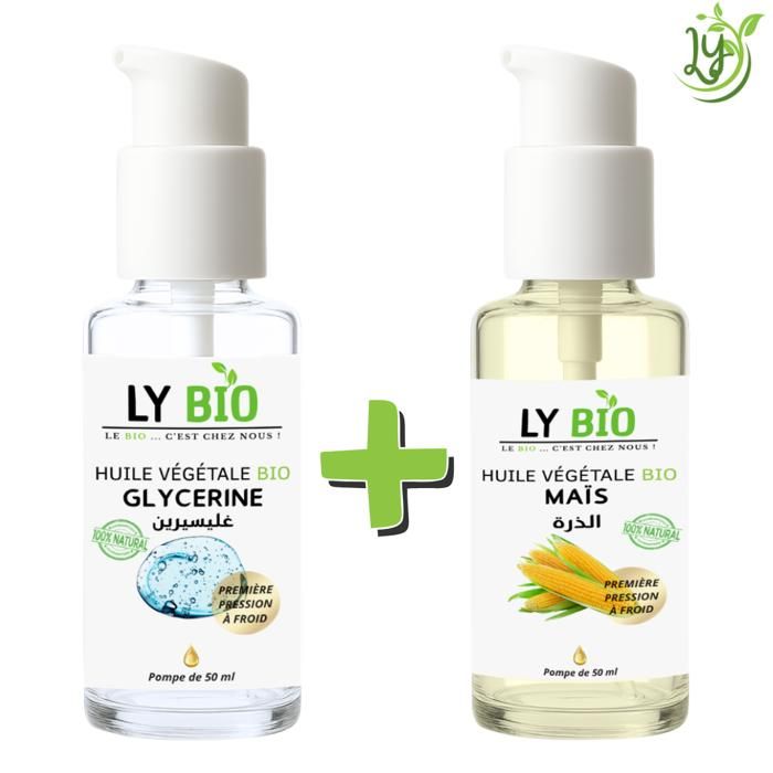 LYBIO PACK HUILE GLYCERINE 50ml - POMPE + HUILE MAIS 50ML - POMPE