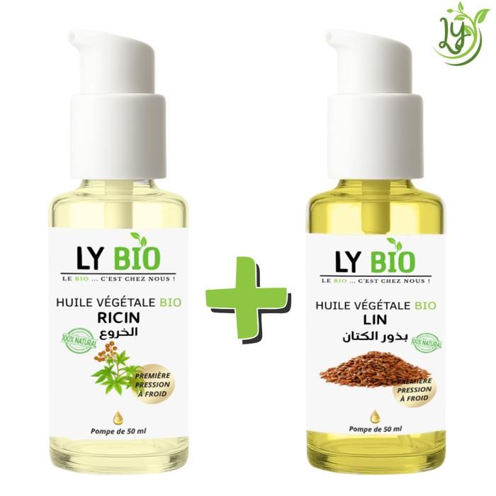 Pack d'huiles - LYBIO - Huile de ricin 50ml - Huile de lin 50ml - Nourrissant - Mixte