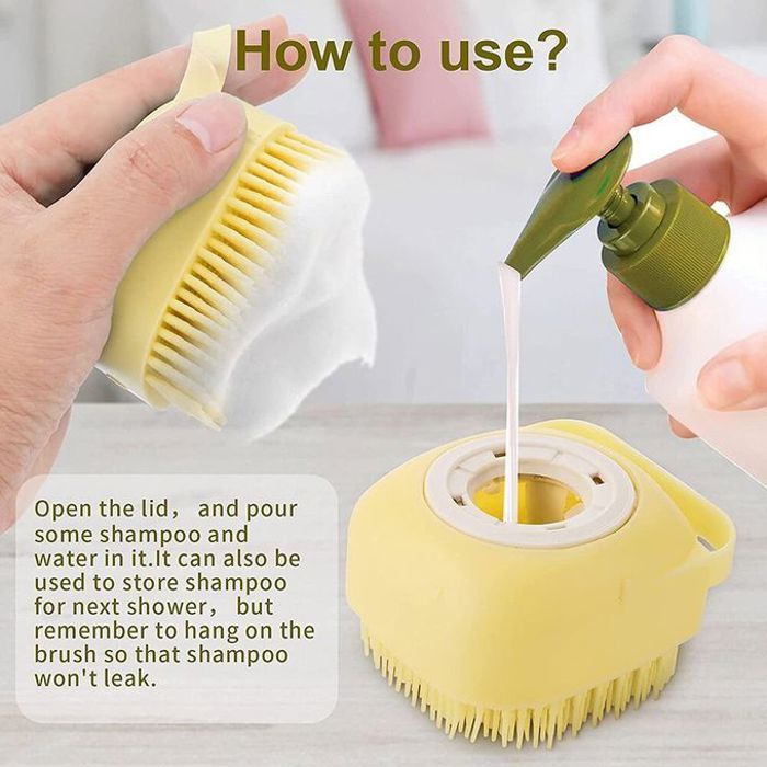 Brosse de shampooing pour chien de compagnie Peigne de massage pour chat Brosse de nettoyage de bain pour cheveux - jaune