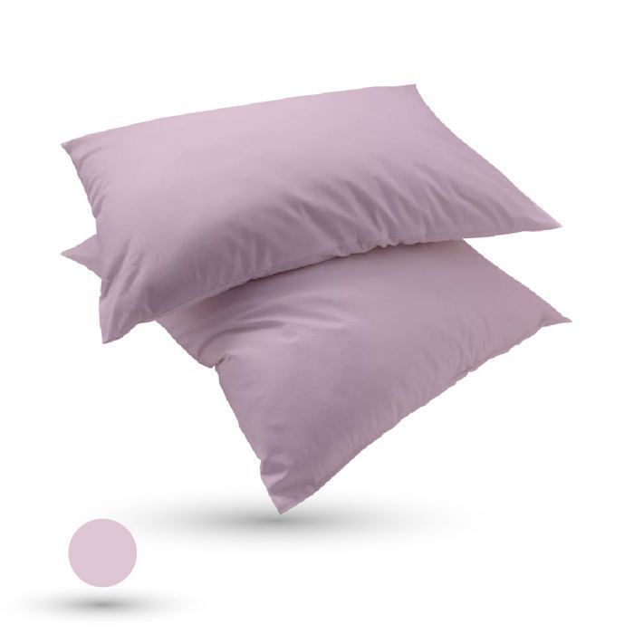 2 Taies D'oreiller Uni Rose (50x70cm) - Doux & Antiallergique