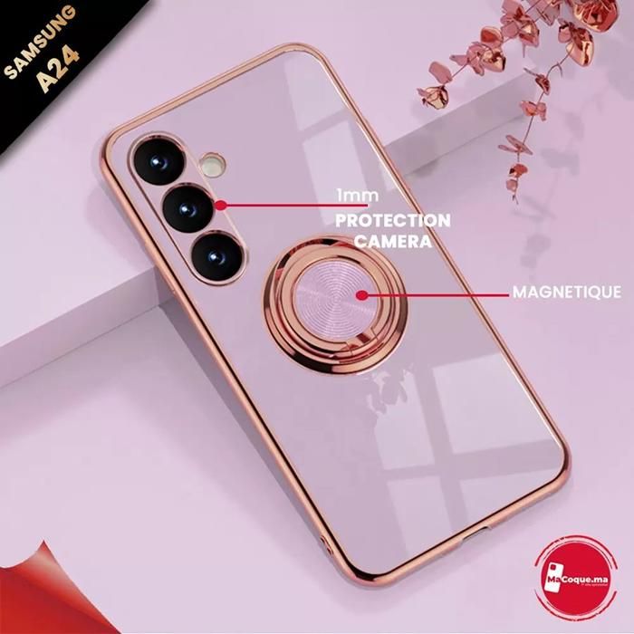 Coque Samsung A24 Brillant Magnétique avec Ring 360° en TPU Violet
