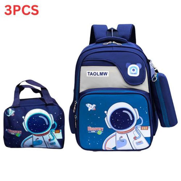 Kit scolaire pour les enfants : sac à dos, sac à déjeuner et trousse assortie.