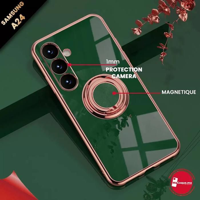 Coque Samsung A24 Brillant Magnétique avec Ring 360° en TPU Vert