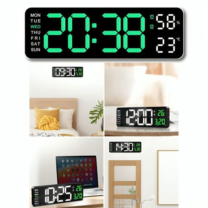 Horloge murale - SM-601 - 16,2 pouces - Luminosité ajustable - Double alarme - Télécommande