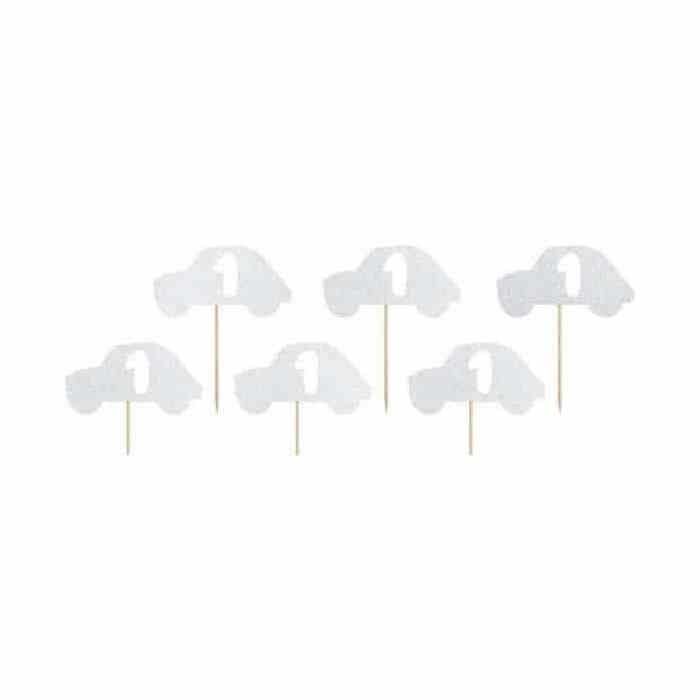 Cupcake toppers voiture 1st birthday argenté