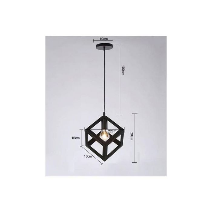 Suspension Industrielle en Cage Carré Métal Fer, Lustre Abat-jour avec1 Luminaire E27 Rouille
