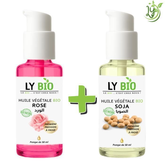 Pack d'huiles végétales bio - LYBIO - Huile de rose et soja - 50ml - Hydratant - Mixte