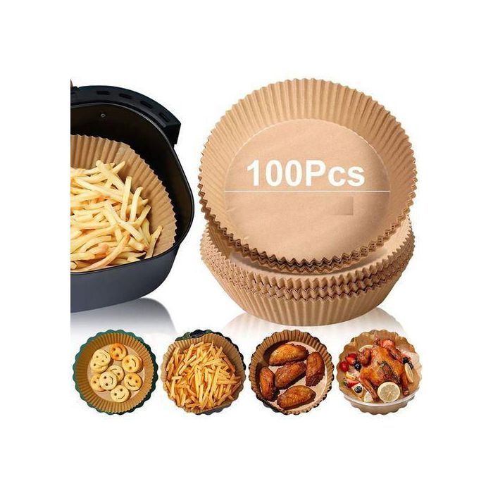 Pack 100 Pieces Papier Cuisson Pour Air Fryer Prédécoupé en Forme Rond 20*4.5 cm