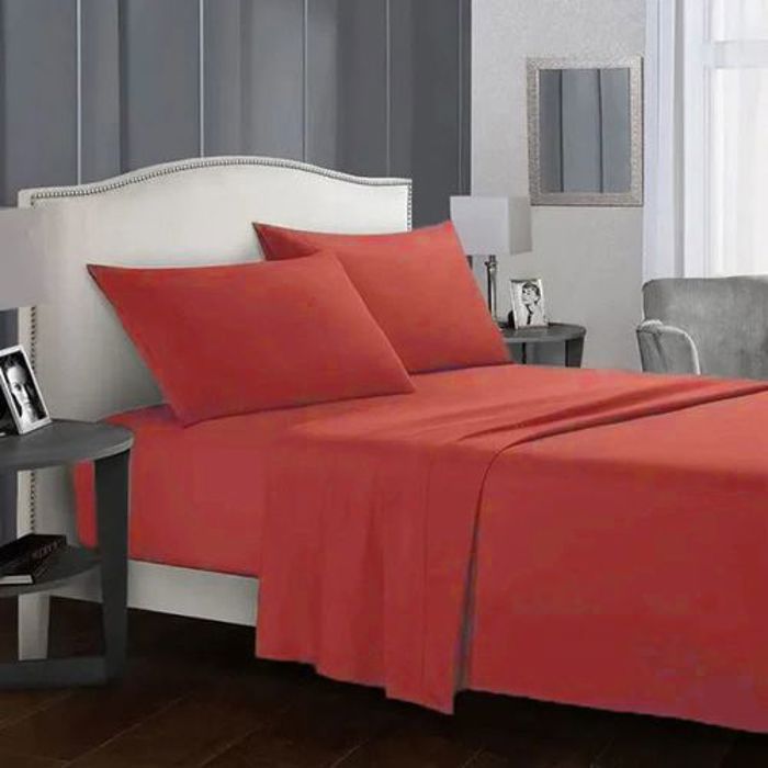 Pack Draps : 2 Taies d’oreiller + Drap housse+ Drap plat (2 places) - 160x190cm Orange brique - DWIRTY