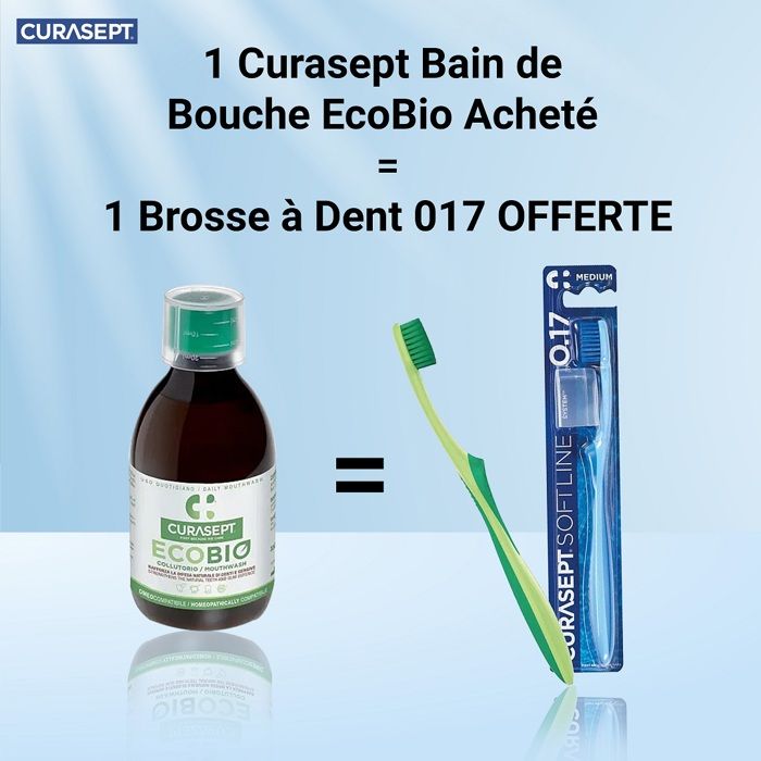 Curasept Bain de Bouche Naturel aux huiles essentielles EcoBio 300mL + Brosse à Dent 017 OFFERTE