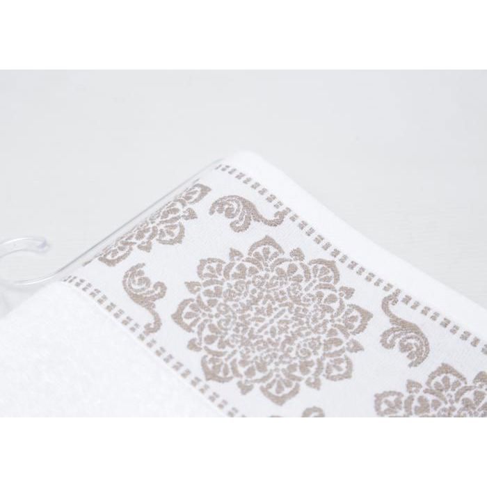 Serviette à mains - Flower - 450g - Blanc et Beige - 50x90 cm - Coton Naturel