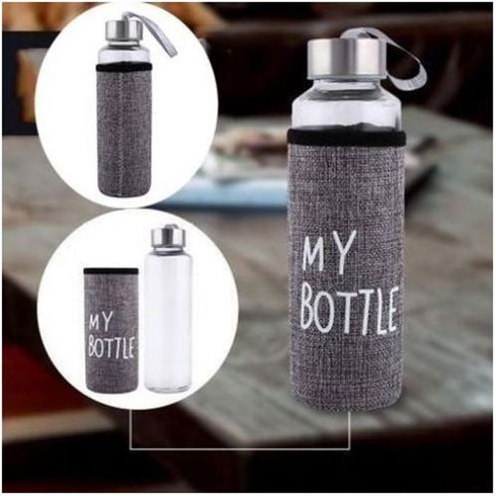 Bouteille d’Eau en Verre avec Housse Protectrice Bouteille en Verre - 500 ml .