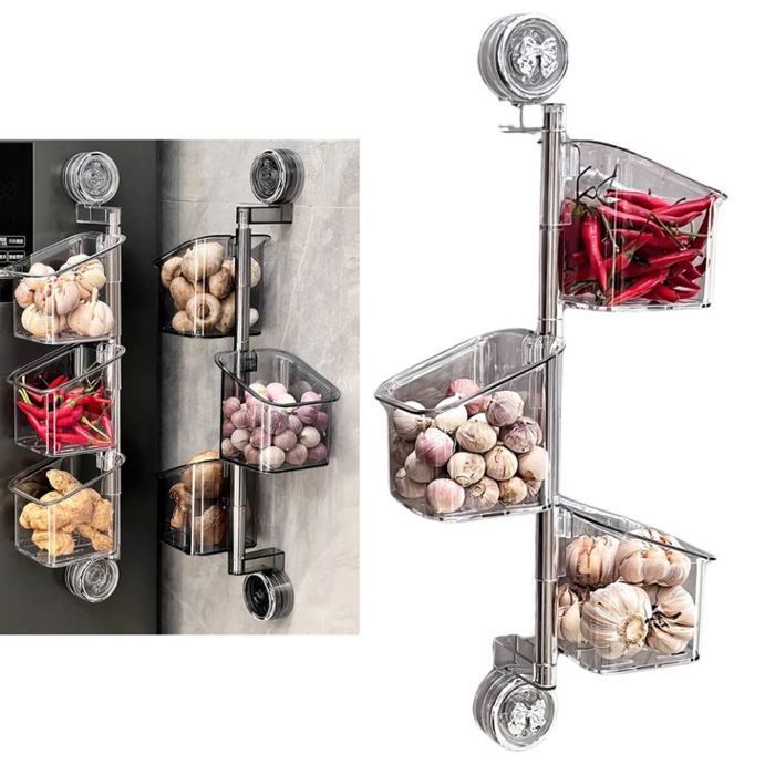Boîte de rangement mural pour oignons, gingembre et ail de cuisine transparente
