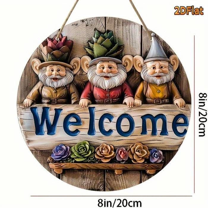 Plat, Signe Gnome Exquis (20.32x20.32cm), En Bois, 2D Rond, de Bienvenue 1pc, Hawaïen,