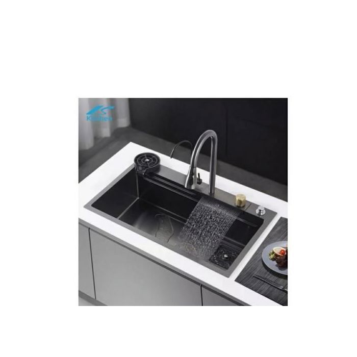 SM Evier cuisine avec mitigeur  ;Evier lavabo cuisine noir inox