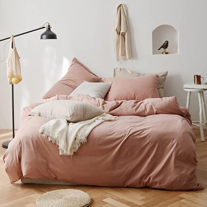 Housse de couette - DWIRTY - Rose - Antiallergique - 220x240 cm - 2 taies d'oreiller