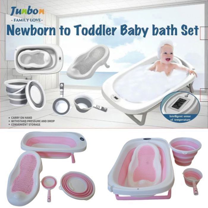 Ensemble  de baignoire pliante pour bébé - 4 pièces ROSE-Folding Bathtub baby Set