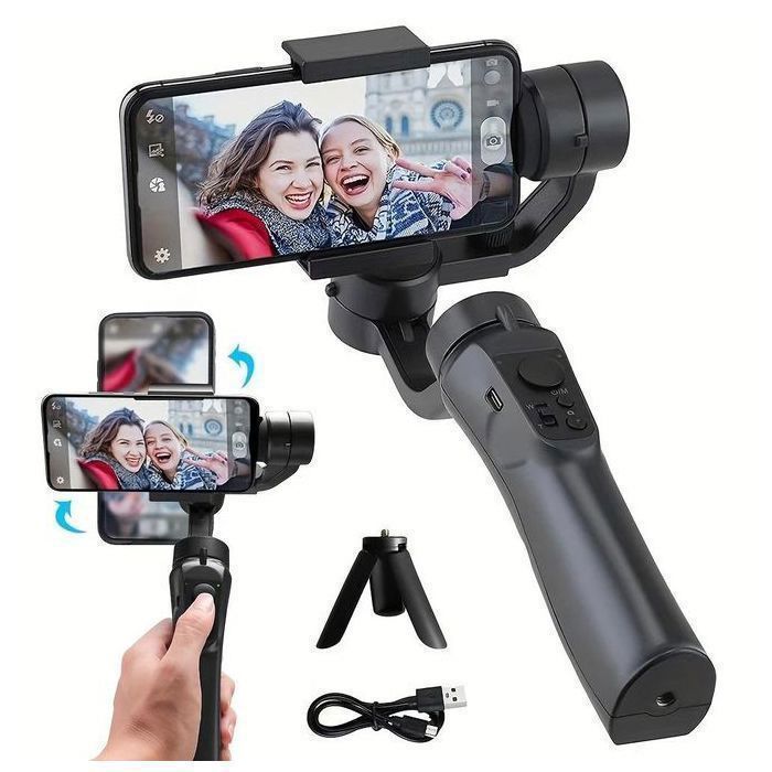 Stabilisateur Gimbal 3 Axes pour Smartphone – Anti-Tremblement Intelligent, Autonomie 6h, Compatible iPhone / Android