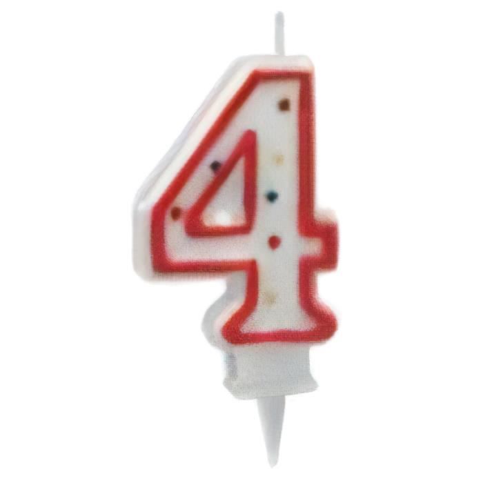 Metaltex bougie à chiffres 4 cire 8 cm rouge/blanc