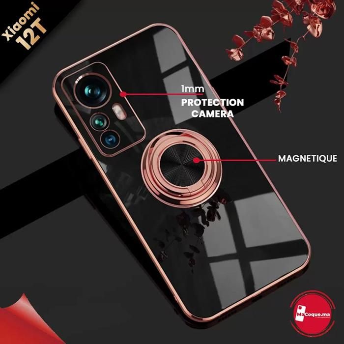 Coque Xiaomi 12T Brillant Magnétique avec Ring 360° en TPU Noir