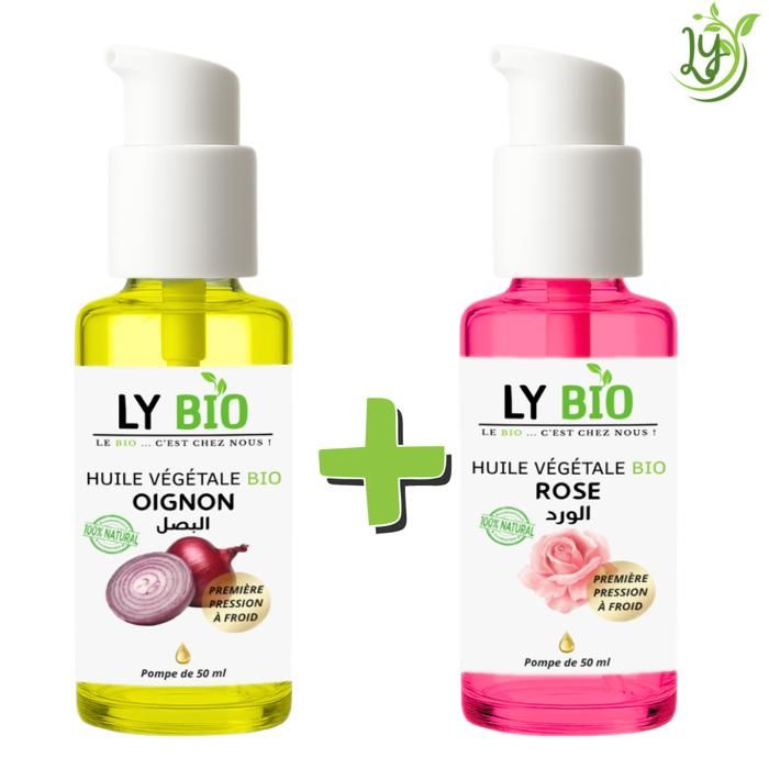 Pack Huile Végétale - LYBIO - Oignon & Rose - 50ml - Hydratant - Tous types de cheveux