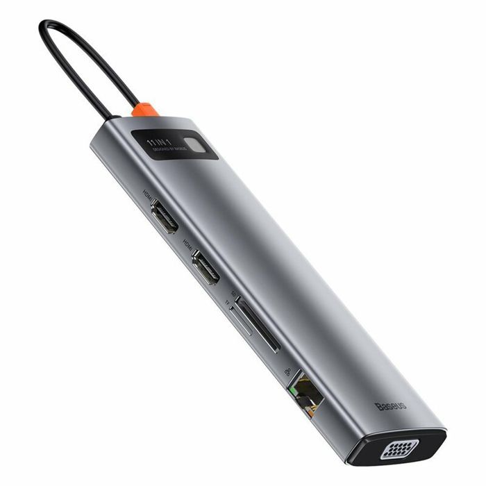 Adaptateur HUB USB C 11 en 1 - Baseus - 4K HDMI - 3 Ports USB 3.0 - Charge Rapide PD 100W - Gris