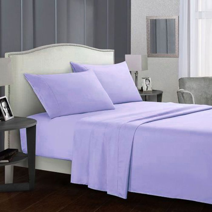 Pack Draps : 2 Taies d’oreiller + Drap housse+ Drap plat (2 places) - 180x190 cm violet - DWIRTY