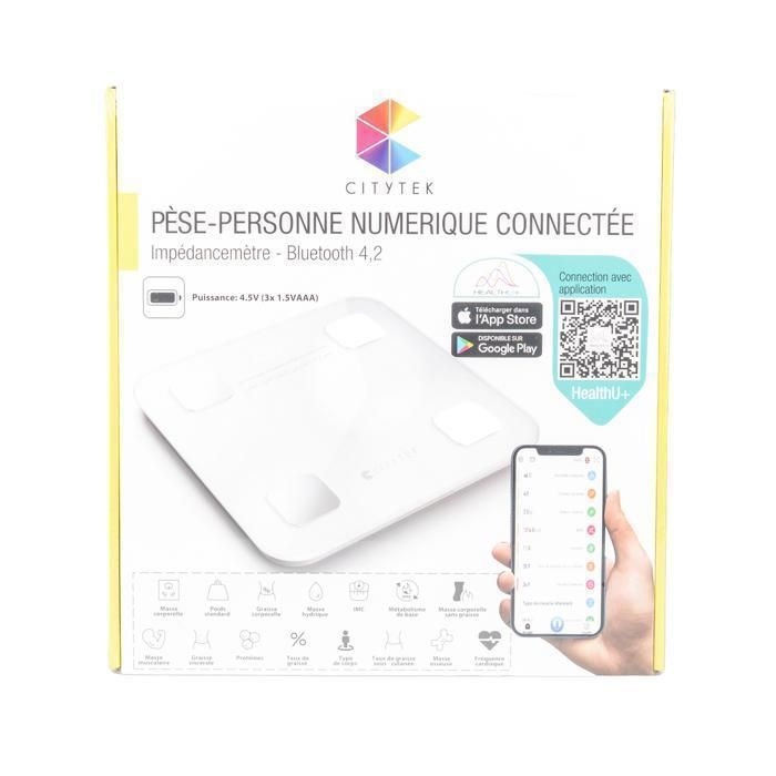 Balance Connectée - CITYTEK - MF109331 - Verre Élégant - 160 kg - Suivi Smartphone