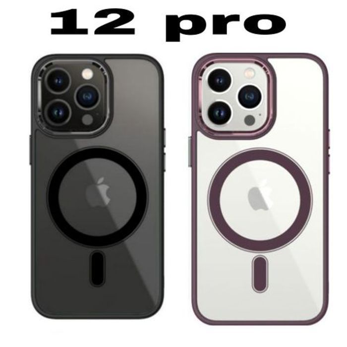 2 Pochette Iphone 12 Pro Silicone Transparente Super Magsafe Marron Et Noir