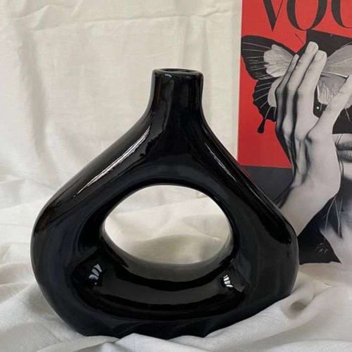 Vase en céramique - GENERIC - Oval - Brillant noir - Style classique - Objets décoratifs