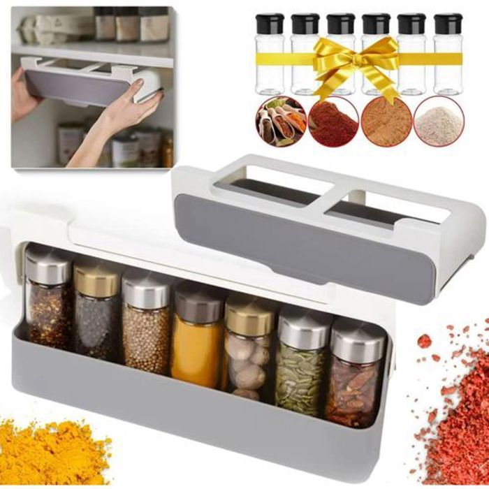 Rangement d'Épices de Cuisine + 6 Pots d'Épices Gratuits,Étagère murale polyvalente