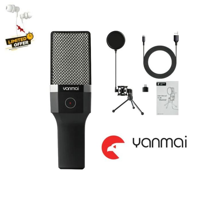 Microphone Gaming RGB Yanmai X1R avec Trepied, Filtre Anti-Pop, Cable USB-C et Adaptateur Type-C – Edition Complete
