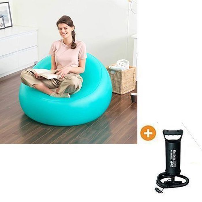 Fauteuil Gonflable - BESTWAY - Pouf Turquoise - Diamètre 1,07 m - Hauteur 66 cm - Ultra doux velours
