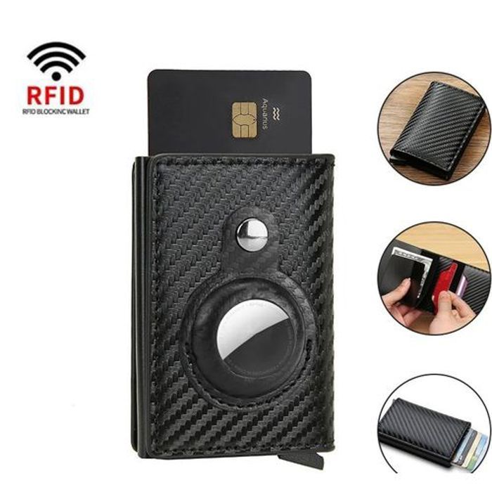 Portefeuille Airtag de crédit Slim RFiD en fibre de carbone et aluminium
