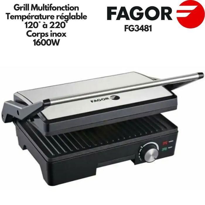 FAGOR - FG3481 - Grill Multifonction Viande et Panini - 1600 W
