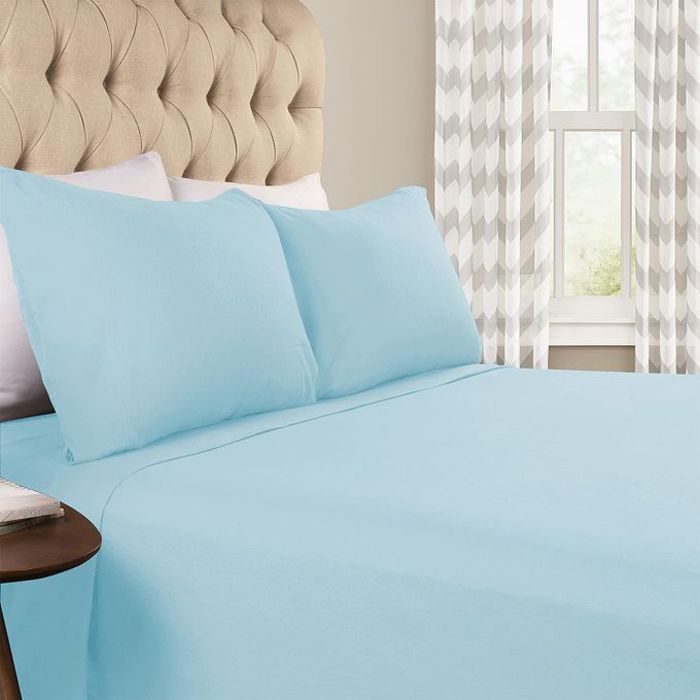 Pack Draps : 2 Taies d’oreiller + Drap housse+ Drap plat (2 places) - 140x190 Bleu ciel - DWIRTY