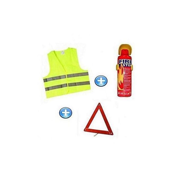 Pack de sécurité voiture - Triangle d'en panne, gilet fluorescent et extincteur 500 ml