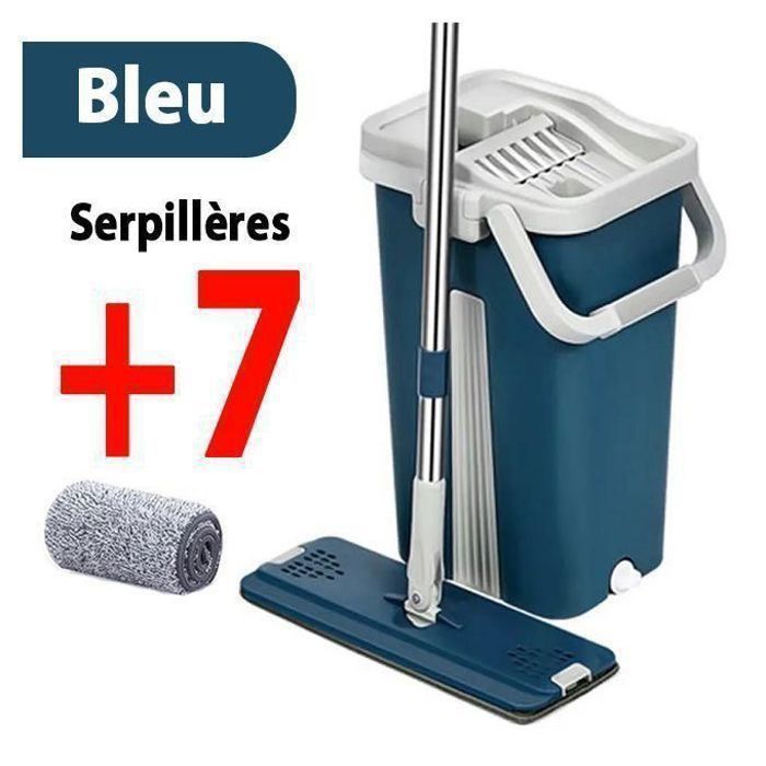 Balai Serpillère Rotatif avec Seau Essoreur – Kit Complet avec 7 Recharges Microfibres