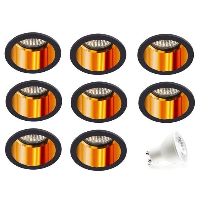 Spot Plafond Encastré Rond Noir / Bronze Comprend X 8 W LED Blanc Chaud 230 V IP20 X Prise GU10