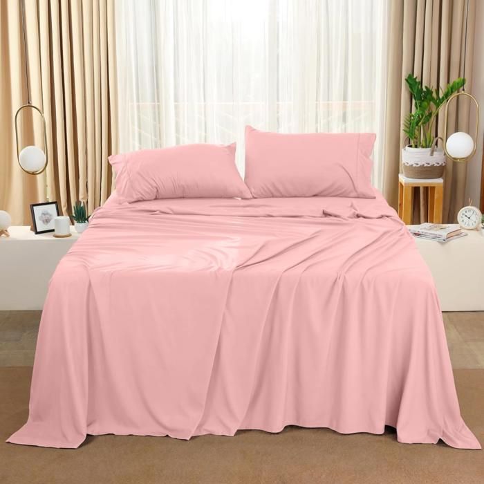Pack Draps Antiallergique Rose : 1 Taie d’oreiller + Drap housse+ Drap plat (90x190cm)