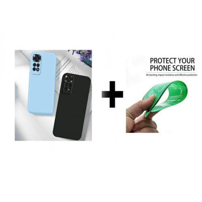 Case Pack : 2 Pochette Poco M4 Pro 4G Silicone Noir Et Bleu Ciel + Protection Incassable